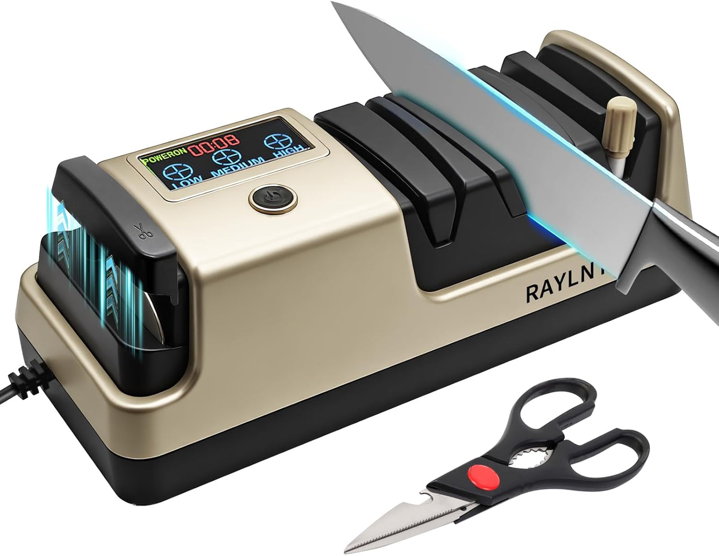 Professional 5-in-1 Electric Knife Sharpener with LCD Display,Scissor Sharpener with 3-Speed & 100% Diamond Abrasives - Precision Angle Guides for Straight, Serrated, Cleaver & Kitchen Scissors