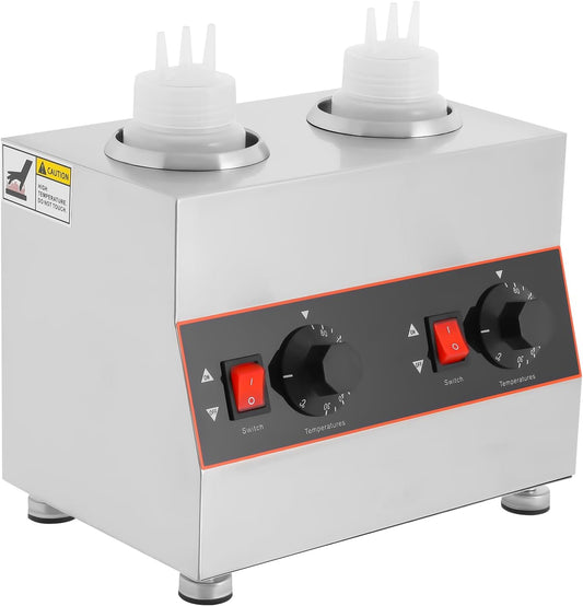 Electric Sauce Warmer Dispenser, 320W 2-Bottles Commercial Electric Sauce Warmer, Cheese Hot Fudge Dispenser, Jam Heat Preservation Machine, Single Bottle 0.14Gal