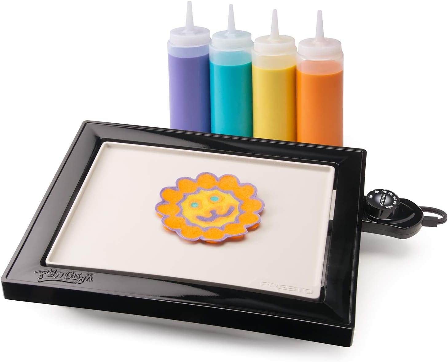 Presto 07080 PanGogh Cool Touch, Electric griddle, ideal size for small families, includes batter bottles & template for pancake art