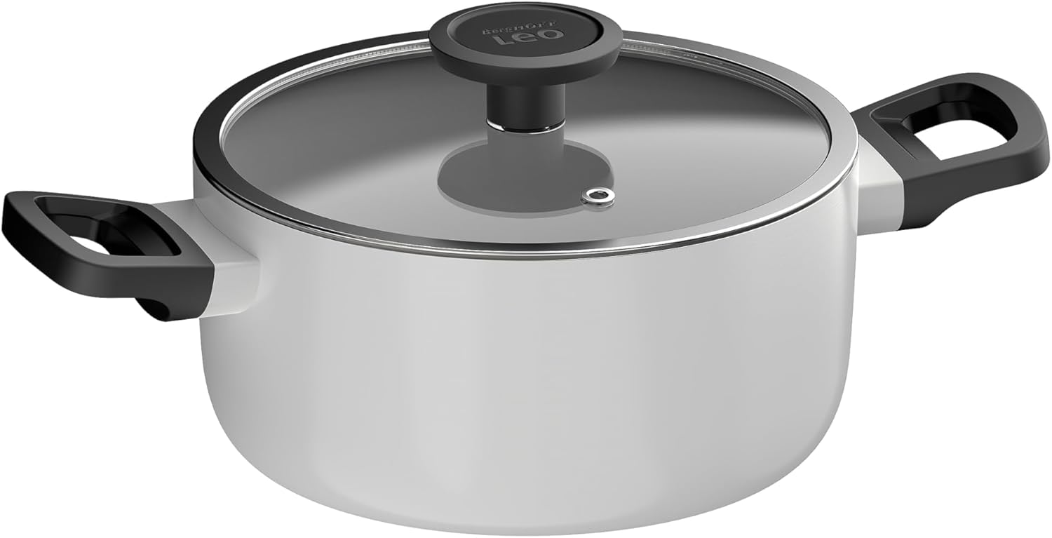 BergHOFF Leo Glints Nonstick Ceramic 8in Stockpot 3qt. with Glass Lid Steam Vent Recycled Aluminum CeraGreen Non-toxic Coating Stay-cool Handle, Spirit