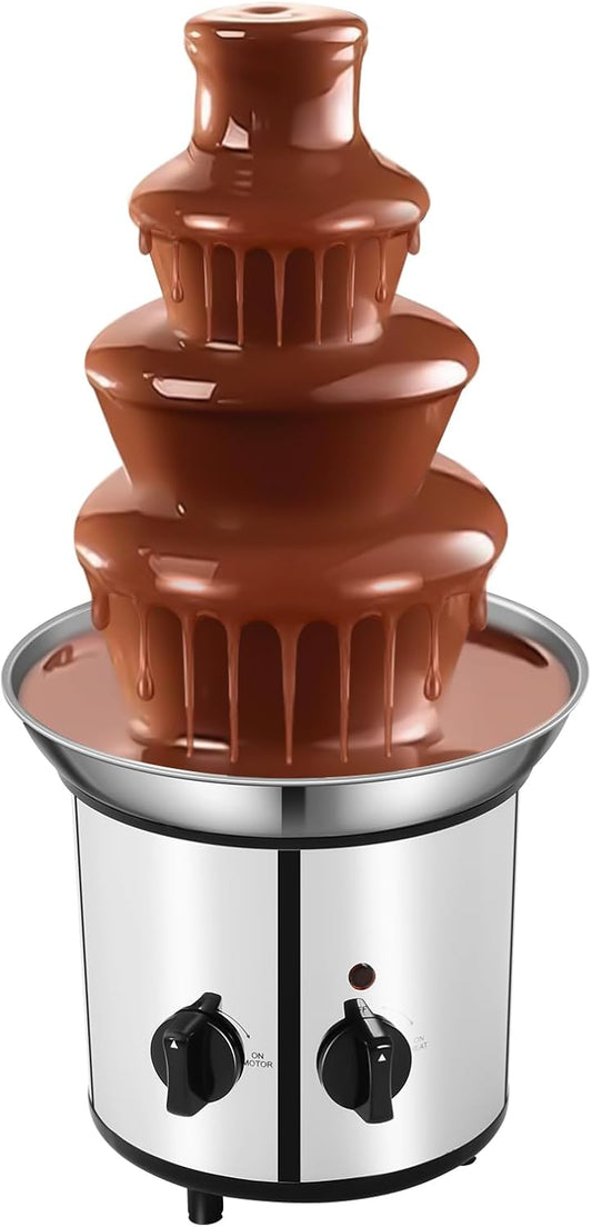 4 Tier Electric Chocolate Fondue Fountain, Stainless Steel Chocolate Fountain Machine, 60.86oz Dessert Fondue Maker & Melting Pot for Parties Weddings, Melts Cheese Candy Sauce(Silver)