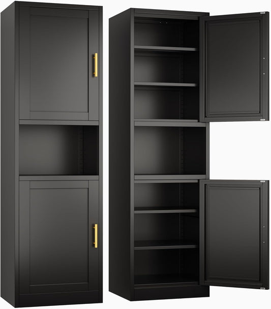 Ckzbx Tall Narrow Storage Cabinet 66.93" H Tall Bathroom Cabinet Metal Pantry Cabinets, 4 Adjustable Shelves for Kitchen, Home Office, Living Room, Dinning Room (20 inches Wide Black)