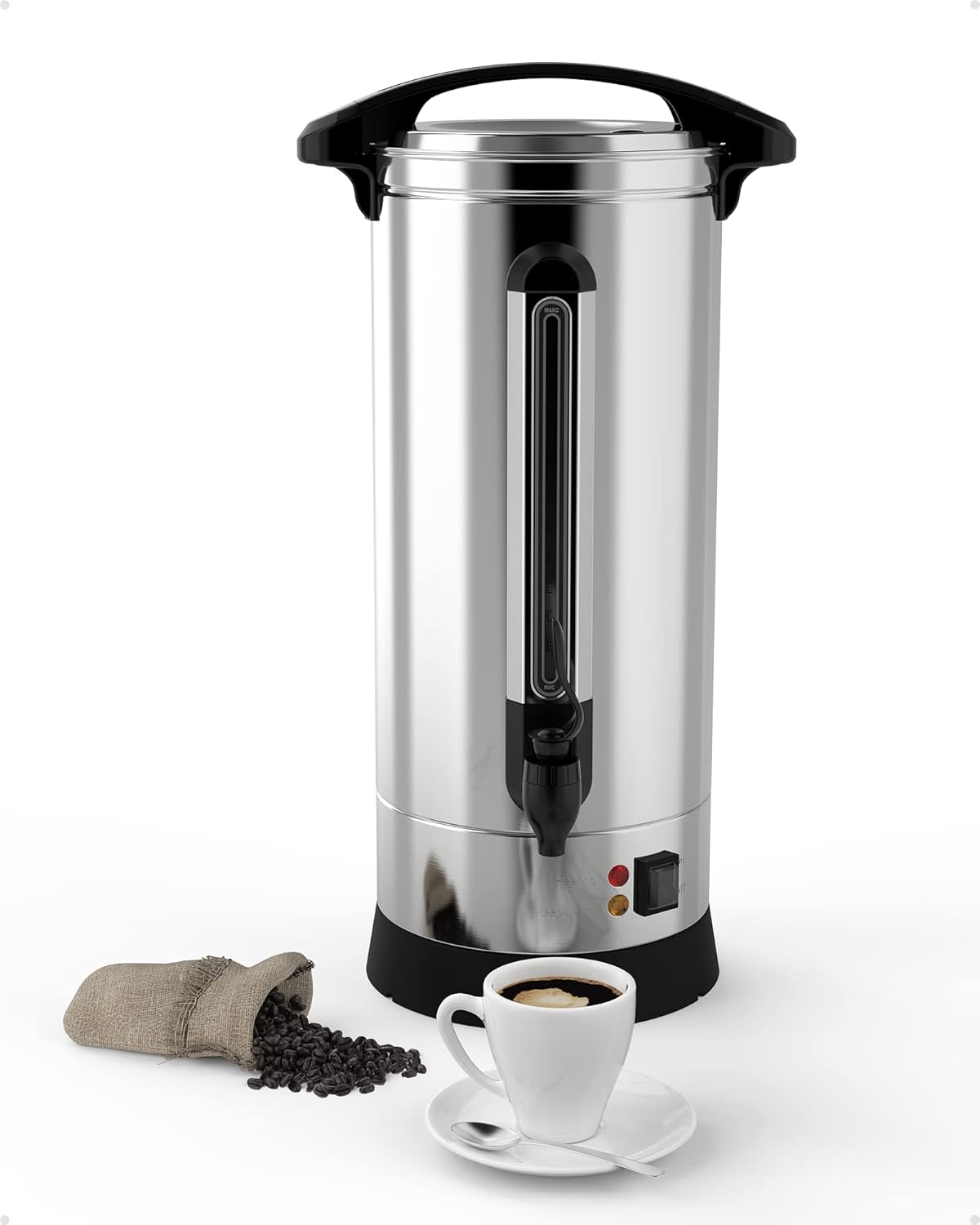 Takywep Commercial Coffee Urn, 60 Cup Extra Large Hot Water Urn, 10L Silver Double Wall Stainless Steel Large Coffee Urns, Quick Brew Commercial Coffee Percolator Electric for Gatherings