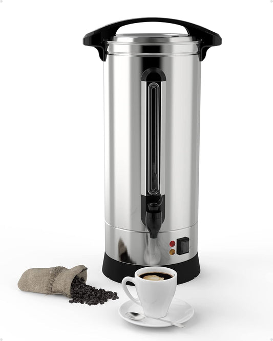 Takywep Commercial Coffee Urn, 60 Cup Extra Large Hot Water Urn, 10L Silver Double Wall Stainless Steel Large Coffee Urns, Quick Brew Commercial Coffee Percolator Electric for Gatherings