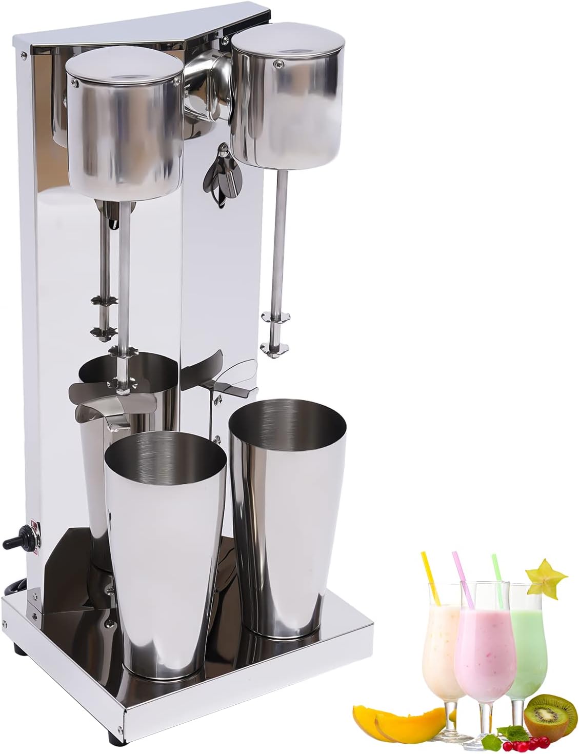 Gdrasuya10 Commercial Milk Shaking Machine, Stainless Steel Double Heads Electric Silent Milk Shake Machine with 800ml Cup 18000RMP High Speed for Drink Mixer 110V