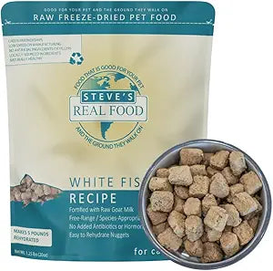 Steve's Real Food Freeze-Dried Raw Nuggets - White Fish Recipe - Raw Pet Food for Dogs and Cats - 20 oz