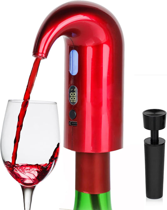 Electric Wine Aerator Pourer, Portable Automatic One-Touch Decanter Dispenser Pump for Red and White Wine with USB Rechargeable Battery