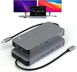 MacBook Docking Station Dual Monitor, Laptop Docking Stations for MacBook pro/Air HP Dell Lenovo Computer, 10 in 1 USB C Dock with Dual Hdmi 4K@60Hz Splitter Extended Display, USB 3.2 Hub