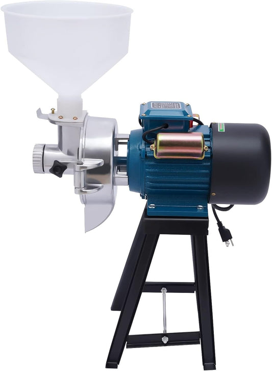 Grain Mill, 110V 2200W Electric Commercial Corn Grinder With Funnel, 2.2kW 1460 R/Min High Efficiency Adjustable Feed Mill, Portable Flour Cereals Grinder for Kitchen