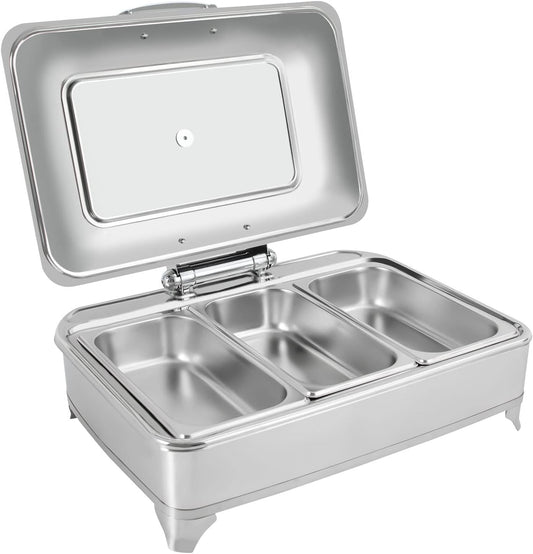 Buffet Server Food Warmer Electric, Adjustable Heat, for Parties Holidays Entertaining, 9L Chafing Dish Buffet Set, Stainless Steel & Glass