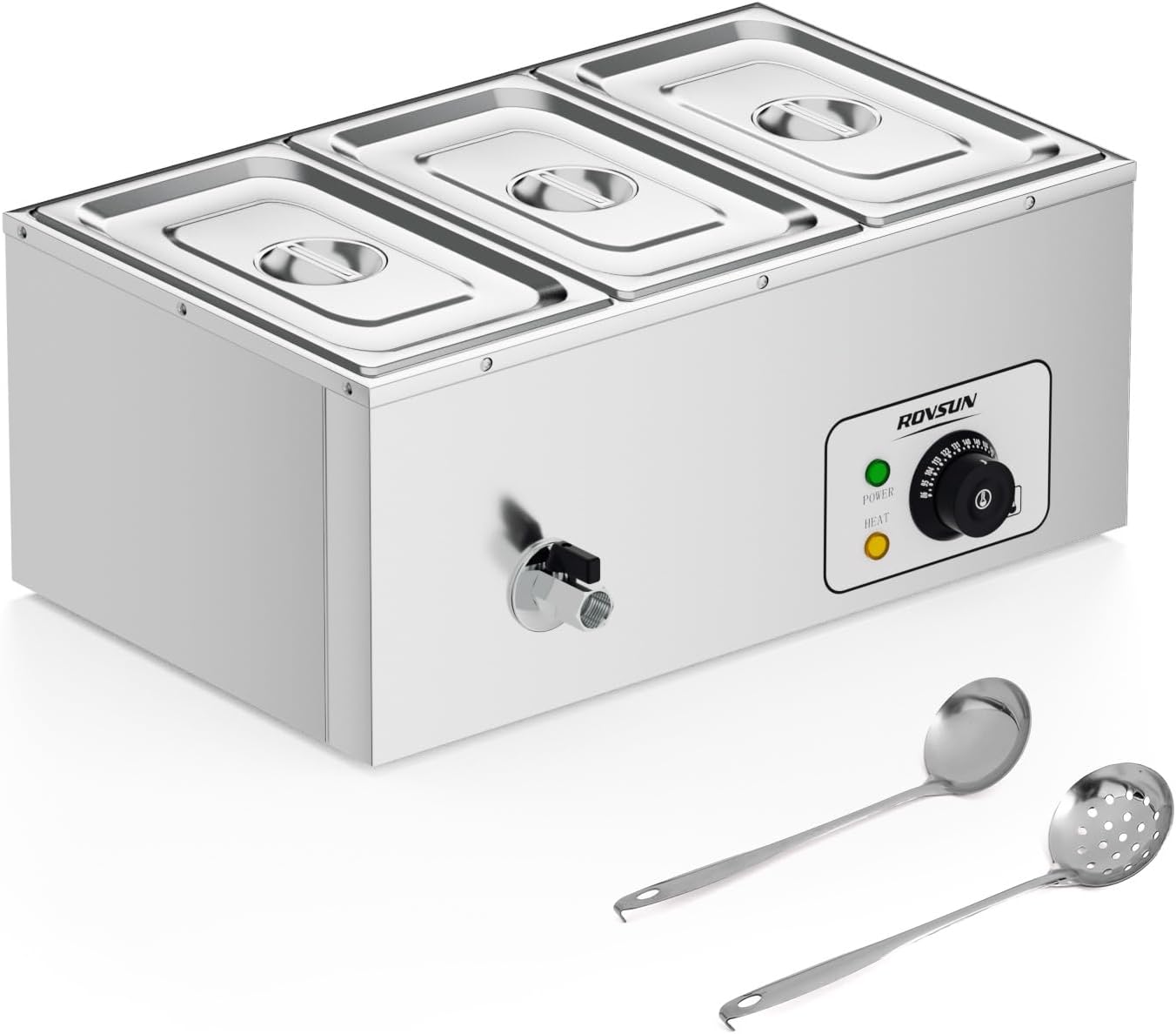 ROVSUN 21QT Electric Commercial Food Warmer, 3-Pan Steam Table 6.9 QT\/Pan Stainless Steel Bain Marie Buffet Countertop with Temperature Control & Lid for Parties, Catering, Restaurants 110V