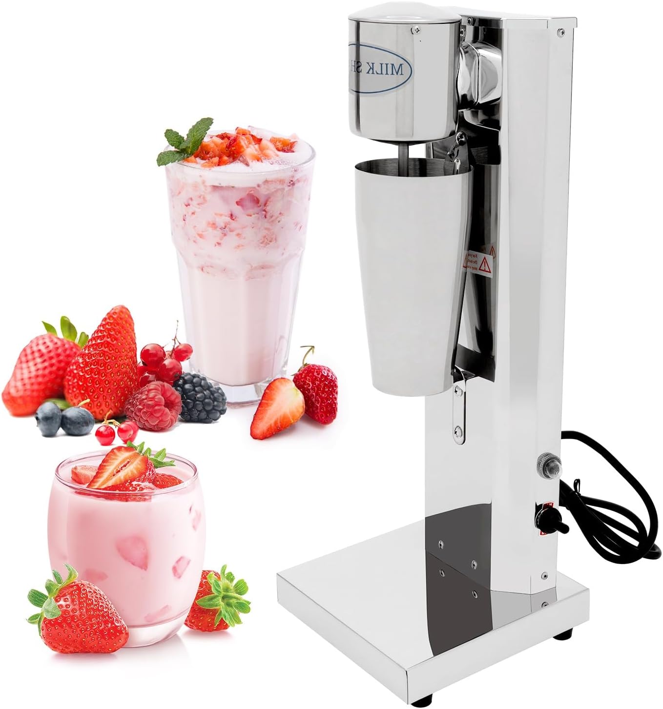 Single Head Milkshake Maker Machine Silver, Commercial Stainless Steel Electric Smoothie Blender, Electric Smoothie Ice Cream Maker for Commercial and Home(180W)