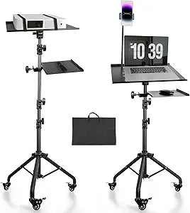 Portable Laptop & Projector Stand with Phone Holder and Mouse Tray, Adjustable Height Tripod Stand for Laptop, Projector, DJ, Sheet Music, Black