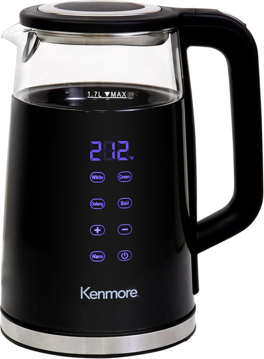 Kenmore Electric Kettle - Cordless Digital Calentador De Agua, Instant Pot Tea Kettle, Preset Temperature Control, Automatic Shut- Off, Cool Touch, Hot Water Boiling Heater, 1.6 Liter Black