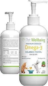 Pet Wellbeing Omega-3 Icelandic Fish Oil for Dogs - Wild-Caught, Cold-Water Fish, Healthy Skin and Coat, Joint Health and Mobility, Fatty Acids, Anchovies, Sardines - EPA, DHA - 8 fl oz (236 ml)