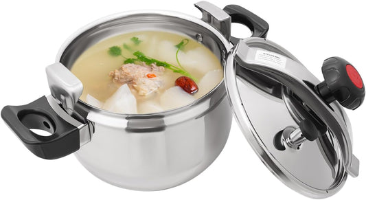 7.4 Qt Stainless Steel Pressure Cooker, Explosion-Proof Pressure Stewing Pot Quick Cooking Canner with Silicone Ring & Anti-scald Handle for All Stoves Induction Gas Electric