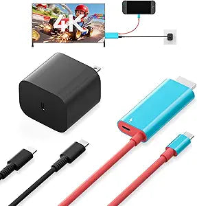 Portable Dock 4K with 65W Charger & 6.5' HDMI for Nintendo Switch 2/1/OLED/Steam Deck/ROG Ally/Legion Go/Laptop etc. Travel Docking Station TV Accessories, USB-C Charging Cable, AC Adapter Power Cord