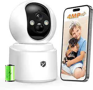 Pet Camera Indoor Wireless Battery Powered, Rechargeable Dog & Cat Monitor with 2-Way Audio, 360Â° PTZ View, 2.5K Color Night Vision, Phone App Control, Dual-Band WiFi, TF/Cloud Storage, home security
