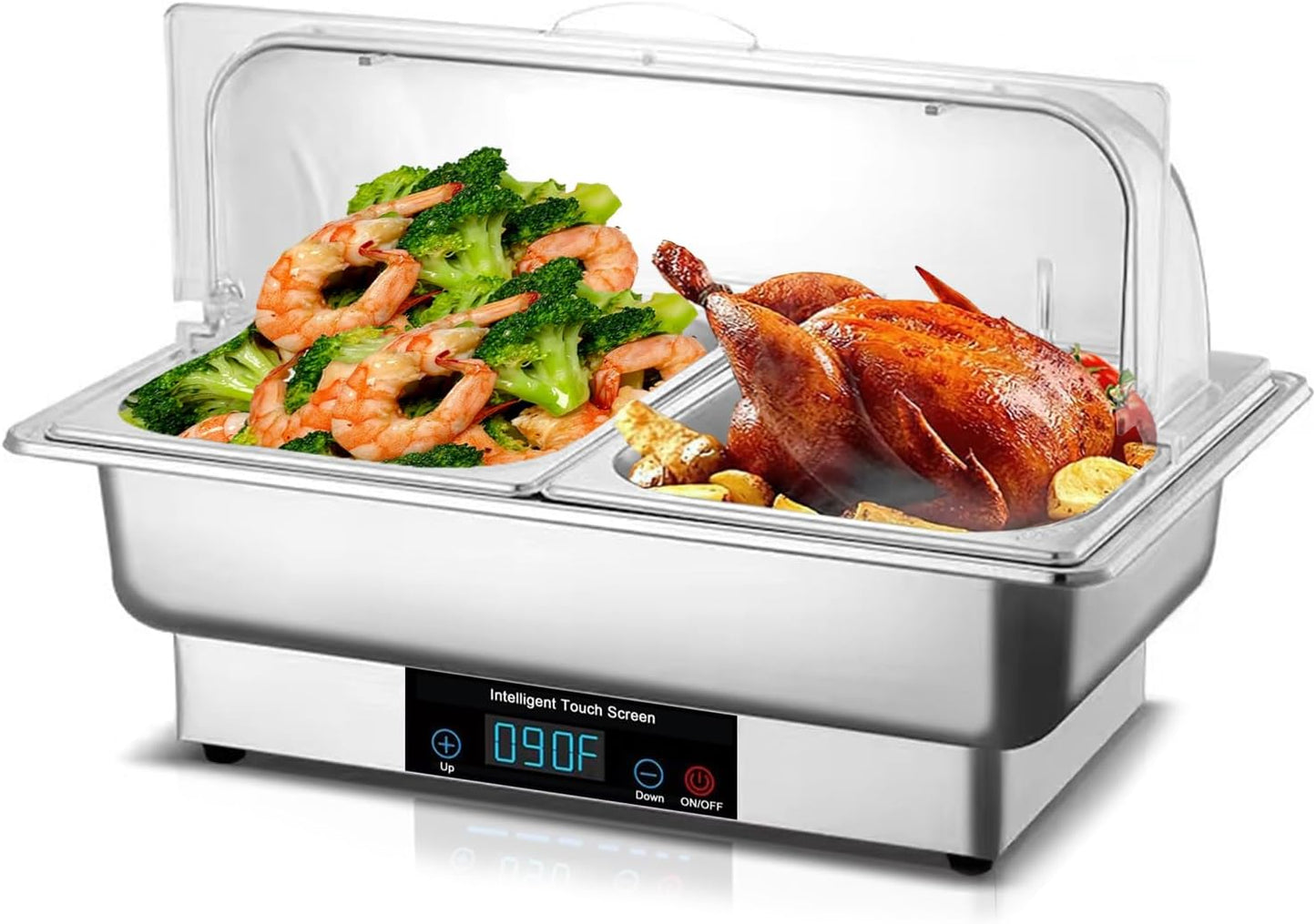Electric Chafing Dish Buffet Set, 9 QT Electric Buffet Servers and Warmers, 600W Stainless Steel Food Warmers for Parties Buffet, Electric Chafing Dishes with Temperature Control Display