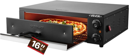 VEVOR Electric Pizza Oven, 16 in Countertop Pizza Oven, 77 to 572°F Temp Range, 1750W Indoor Pizzas Maker w\/Timing & Temp Control, Pizzas Cooker w\/Dual Heat Tube, Grill Rack, for Kitchen & Commercial