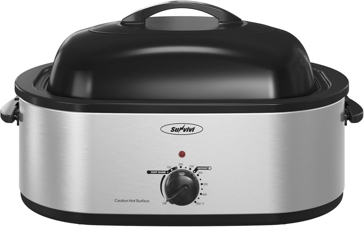 Sunvivi 24lb 20-Quart Roaster Oven, Electric Roaster Oven with Self-Basting Lid, Turkey Roaster with Unique Defrost\/Warm Function, Large Roaster with Removable Pan & Rack, Stainless Steel, Silver