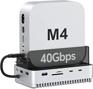 Qwiizlab 40Gbps Mac mini M4/M4 Pro Stand Hub with NVMe SSD Enclosure, Docking Station with USB-C 10Gbps, USB-A 10Gbps, TF/SD 4.0 Card Readers 312MB/s, USB-A 2.0, Fits M.2 PCIe up to 8TB