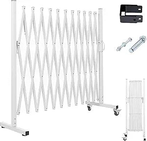 Metal Expandable Barrier Fence for Dogs, Portable Barricade Gate with Casters, Foldable Pet Gate Indoor Outdoor for Rooms, Stairs, Driveway, Garage, Yard, Doorways, 11 Feet, White