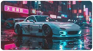 FoRes Large Gaming Mouse Pads Neon Modified JDM Car Rx7 Non-Slip Rubber Base Desk Mat Laptop Computer Accessories Supplies Writing Pad for Office Home 40X75cm, Style