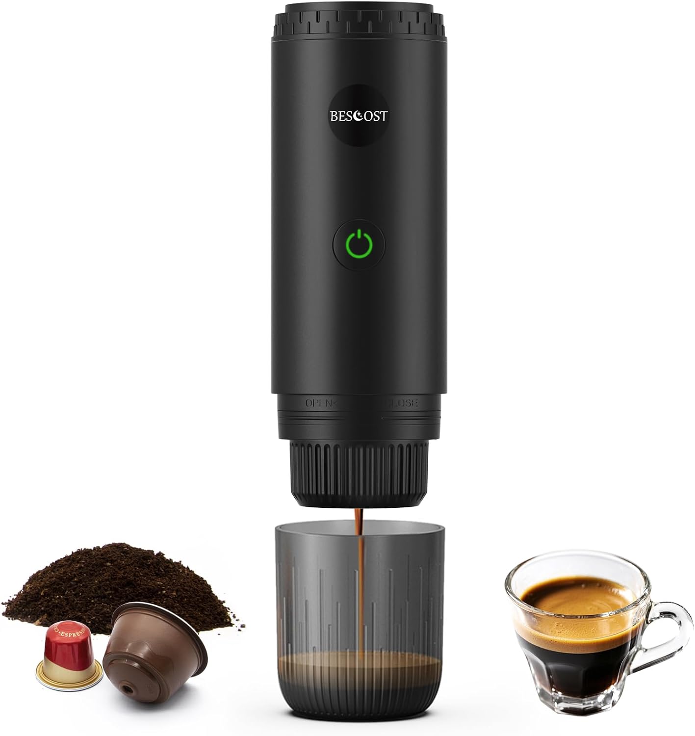 Portable Espresso Maker with Self Heating, 20 Bar 3-in-1 Electric Coffee Maker for Travel & Camping, 7800mAh Battery Coffee Machine Compatible with NS/DG Capsules & Ground Coffee, USB-C Charging