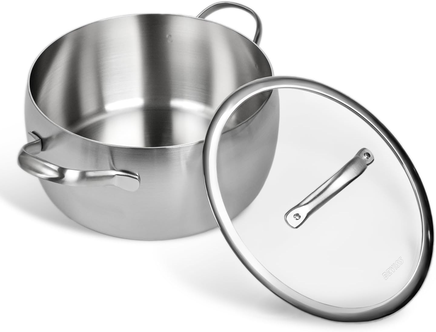 5 Quarts Stock Pot, 18/10 Satinless Steel Stockpot with Lid, 3mm Thickness Heavy Duty Cooking Pot for Pasta, Chili, Stews, Soup Pot for Gas, Electric, Induction, Halogen & Ceramic Cooktops