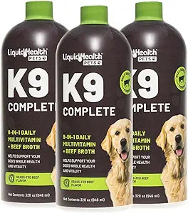 LIQUIDHEALTH Pets K9 Complete 8-in-1 Liquid Multivitamin for Adult Senior Dogs & Puppies, All in One Complete Formula Canine Vitamins for Skin & Coat, Joint Health, Immune Support - USA Made (3 Pack)