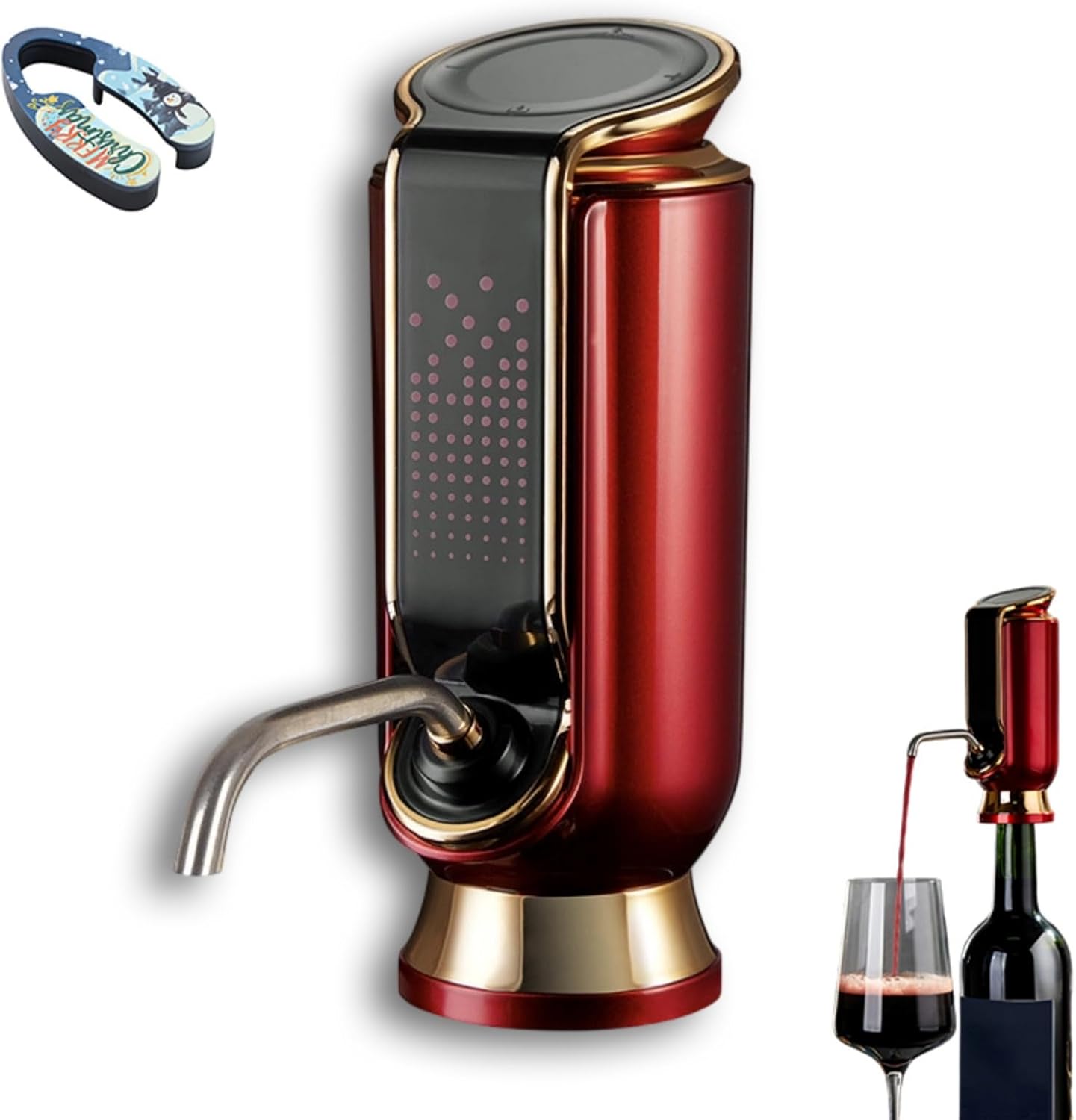 Sorso Wine Aerator, Preserver & Dispenser, 4-in-1 Electric Wine Chiller Decanter with Built-In Aerator, Smart Liquor Dispenser Adjustable Dosing, Digital Whiskey Pourer (Red)