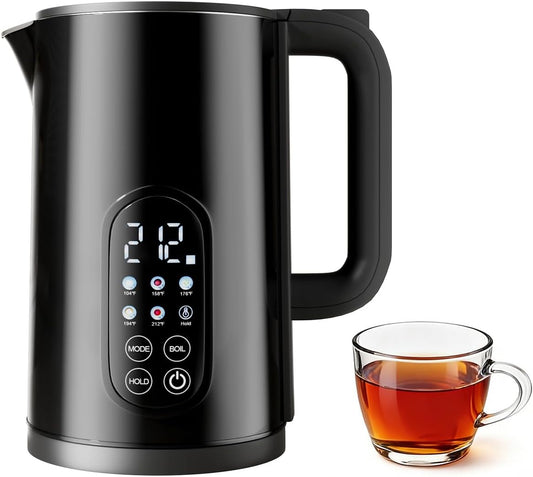 Electric Kettle with Temperature Control, 1.7L Stainless Steel Hot Water Kettle, 5 Presets for Tea & Coffee, 2H Keep Warm, Fast Boil, Auto Shut-Off & Boil-Dry Protection, Cordless Tea Kettle, Black