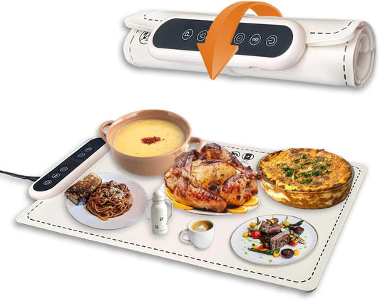 Food Warming Mat - Fast Heating Silicone Electric Warming Tray with 6 Level Temperature, 1-24Hr Options, Premium Silicone Nano-Material, Rollable & Portable Food Warmer for Parties Home Travel