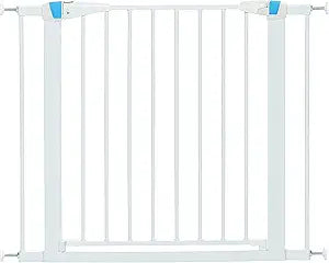 MidWest Homes for Pets 29 Inches Tall Walk-Though Steel Pet Gate, Pressure Mounted Dog Gate with Glow Strip Measures 29H x 29.5-38W Inches & Includes Two 3-Inch-Wide Extensions, White