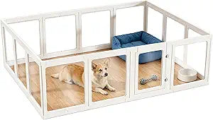 Clear Acrylic Dog Playpen with Door,23.6" Puppy Playpen,Easy Assemble Pet Fence for Puppies/Small Dog Play Pen Indoor (White, 23.6", 8 Panel)