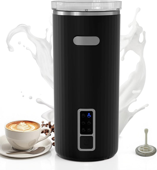 Kndko Electric Milk Frother, 6-in-1 Milk Frother and Steamer, Automatic Warm and Cold Foam Maker and Milk Warmer for Latte, Cappuccino, Macchiato, Perfect for Home and Office Use, Easy to Clean, Black