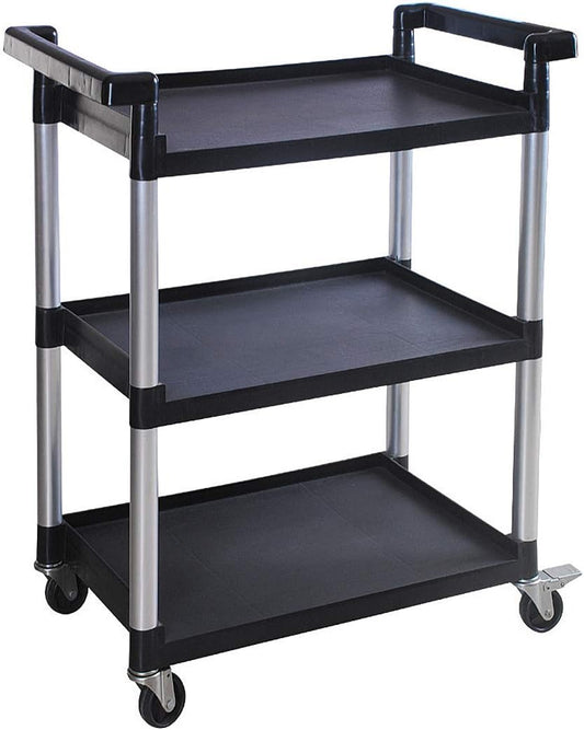 MaxWorks 80774 3-Shelf Utility Plastic Cart with Wheels-225 Lbs Maximum Capacity , Black