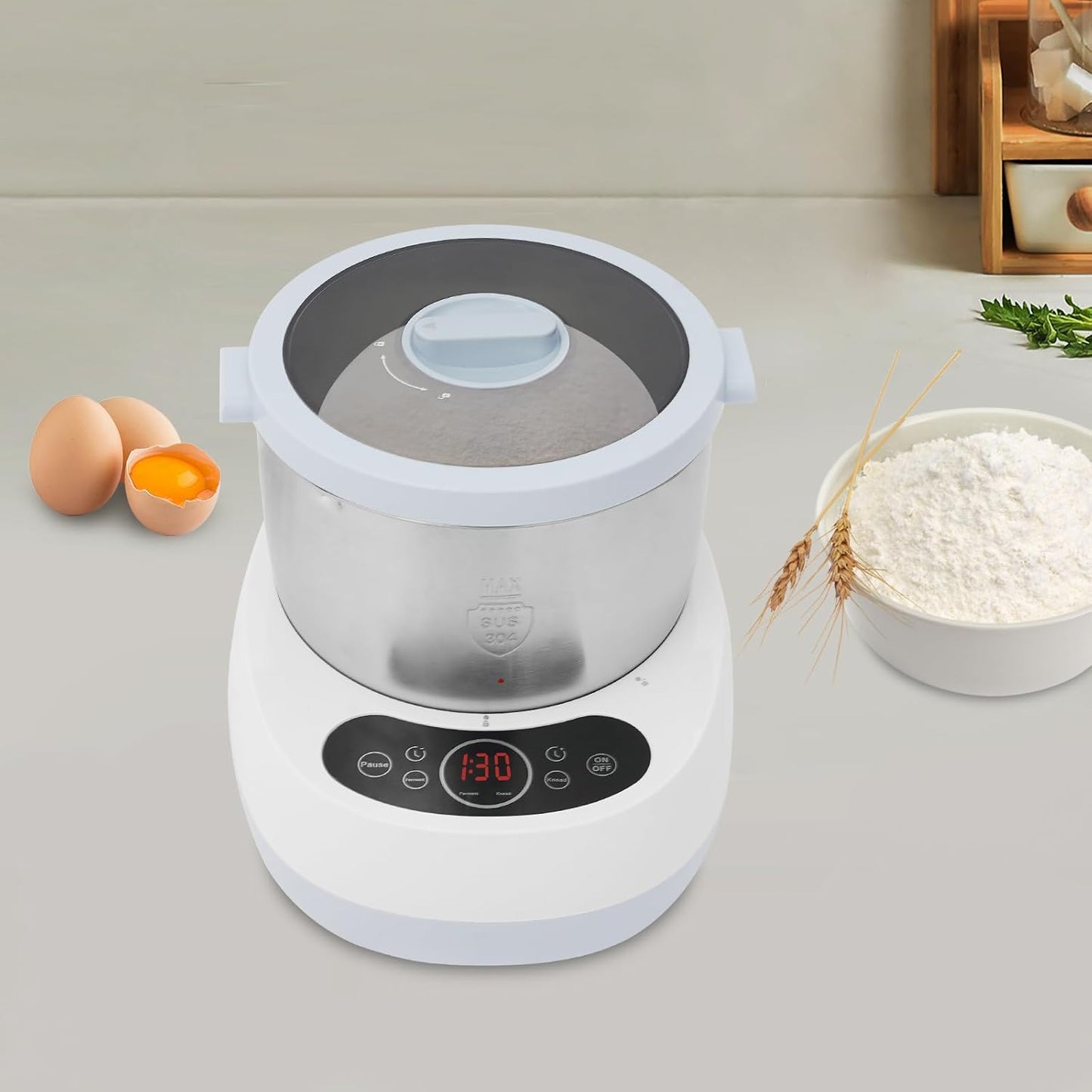 Electric Dough Maker with Ferment Function, 5L Stainless Steel Dough Maker with Intelligent Operating Panel, for Home, Breakfast Store, Restaurant, Noodle Shop