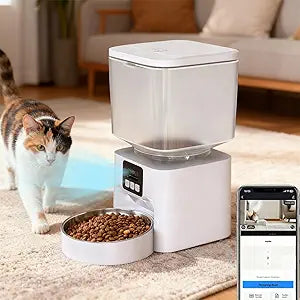 Smart Automatic Pet Feeder with 2K HD Camera & Night Vision, 4.5L Large Capacity, Anti-Jam System, Voice Recorder, Dual Power, App Control, Programmable Feeding for Cats/Dogs (White)