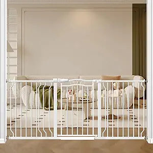 62.5-71.6" Extra Wide Baby Gate for Stairs No Drilling, 30" Tall Auto Close Press Mounted Dog Gates for Doorways, Adjustable Width Walk Through Long Gates for Kids or Pets, White