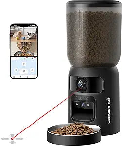 Automatic Cat Feeder with Dual 2K Camera, 5G WiFi with Night Vision, Cat Food Dispenser with App Controlled Pet Feeder, 2-Way Audio, Pet Feeder for Vacation & Work, Freshness Seal, Black