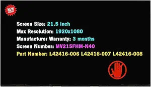21.5" Replacement MV215FHM N40 for HP 22-DF0003W 22-DF0013W 22-DF0033W 22-DF0120M L03400-J53 L75153-351 LCD Non-Touch Screen Display Panel (Non-Touch)