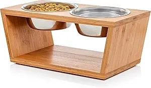 Pawfect Pets Elevated Dog Bowl Stand- 7" Raised Pet Feeder for Medium Dogs with Four Stainless Steel Bowls.