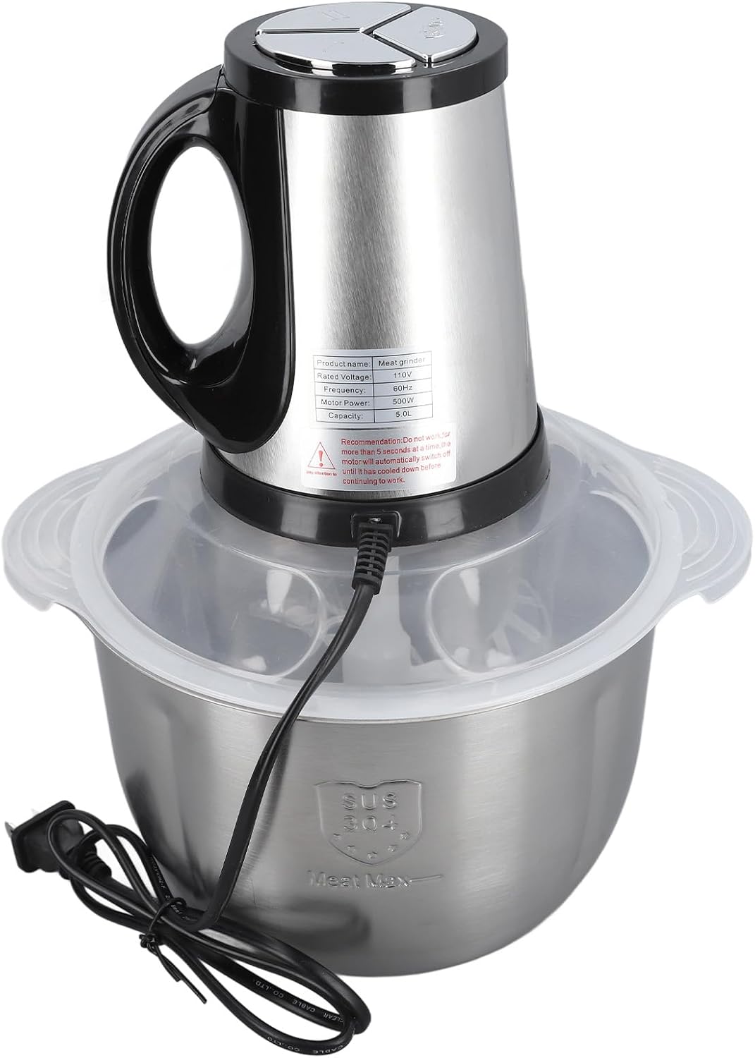 Atyhao Stainless Steel Food Processor with 4L Large Capacity, 5 Blades, Electric Chopper for Meat Vegetable US Plug 110V, High Efficiency, Safe Material, Atyhaogyvo751rt2