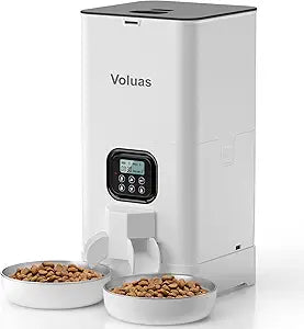 Voluas Automatic Cat Feeder for Two Cats, Double Pet Feeder with 2 Stainless Steel Bowls,6L Timed Cat Feeders with Memory Function