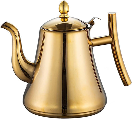 Premium Stainless Steel Gooseneck Tea Kettle with Infuser - Perfect for Induction, Gas, Electric & Halogen Stoves(Gold,2.1 Quart)