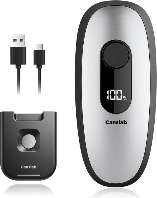 Canslab IRON Rechargeable Electric Can Opener: Wall-Mountable Easy Storage, Smart Auto Stop & LED Battery Track, Hands-Free Operation, Side Cut Smooth Edge, Stainless Steel Professional-Grade Blade