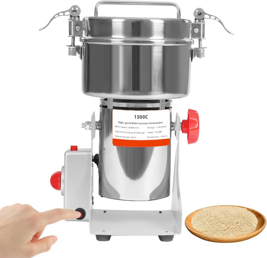 1500g Grain Mill Grinder, 4100W 110V High Speed Electric Stainless Steel Grinder Commercial Spice Grinders Cereals Corn Flour Pulverizer Powder Machine for Dry Grains Spices Cereals Coffee Corn Pepper