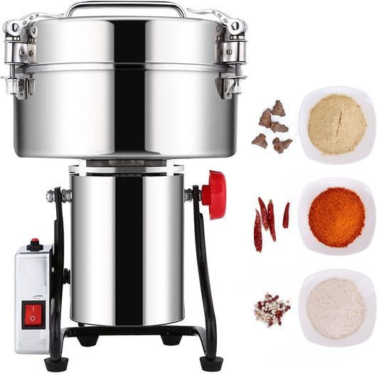 4500G Electric Grain Mill Grinder Swing Type Mill Flour Power Stainless Steel High Speed Pulverizer Powder Machine Herb Grinder Grinding for Cereals Coffee Muesli Beans Pepper Spice Nuts 5000W